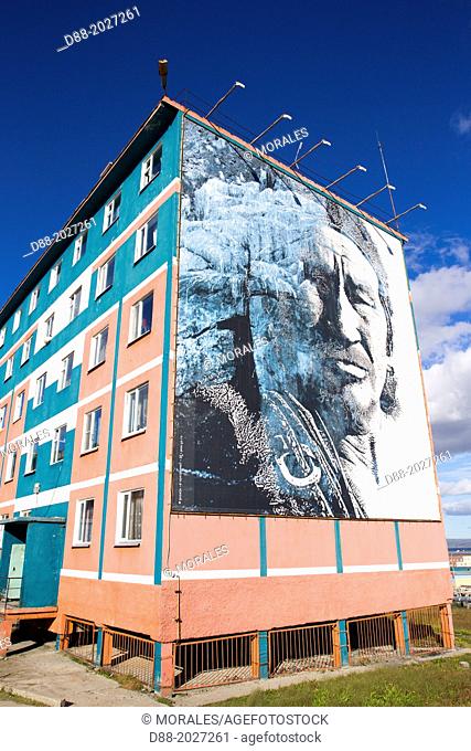 Russia , Chukotka autonomous district , Anadyr , headtown of the district , buildings painted or decorated with color pictures , Eskimo