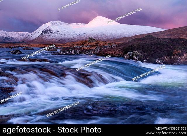 Stormy and wintery weather across the Scottish Highlands with dramatic squalls and snowy mountains captured in these atmospheric images Featuring: Rannoch Moore...