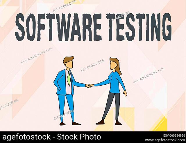 Conceptual display Software Testing, Business showcase investigation provide information about the quality of it Man And Woman Standing Facing Towards Each...