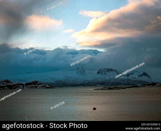 Landscape in wintertime near Sommaroya on the island Kvaloya in Norway