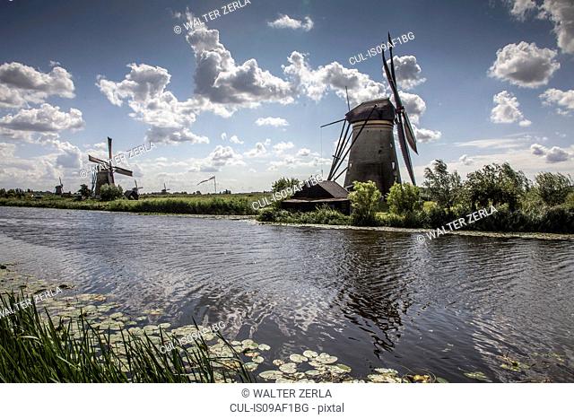 Windmills and canal, Kinderdijk, Netherlands