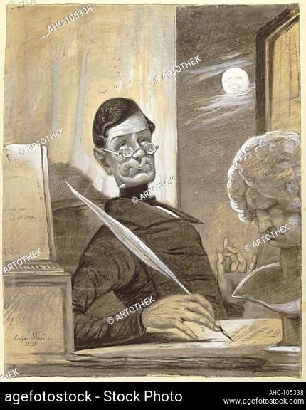 Künstler: Mende, Adolph, 1807-1857 Titel: Der Musikschriftsteller Anton Schindler bei Mondschein an seinem Schreibtisch sitzend