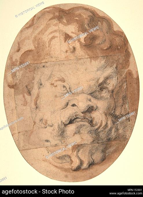Head of a Satyr. Artist: Attributed to Peter Paul Rubens (Flemish, Siegen 1577-1640 Antwerp); Date: n.d; Medium: Black chalk and brush and brown wash on paper;...