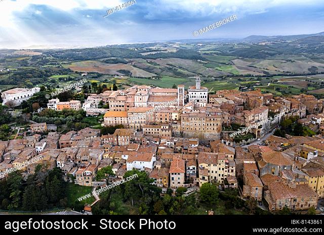 Aerial view of Montepulciano and the Val d'Orcia Crete Province of Siena Tuscany Italy