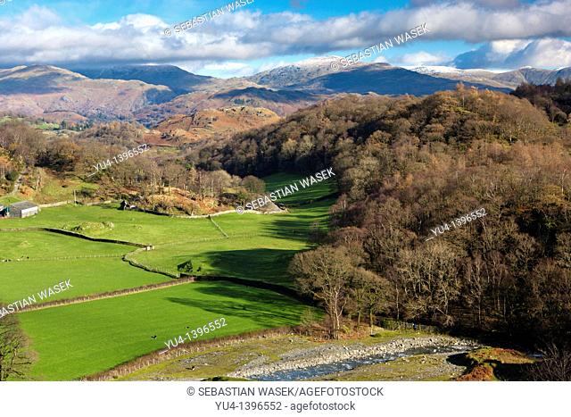 View from Horse Crag towards Loughrigg Fell, High Yewdale, Lake District National Park, Cumbria, Europe