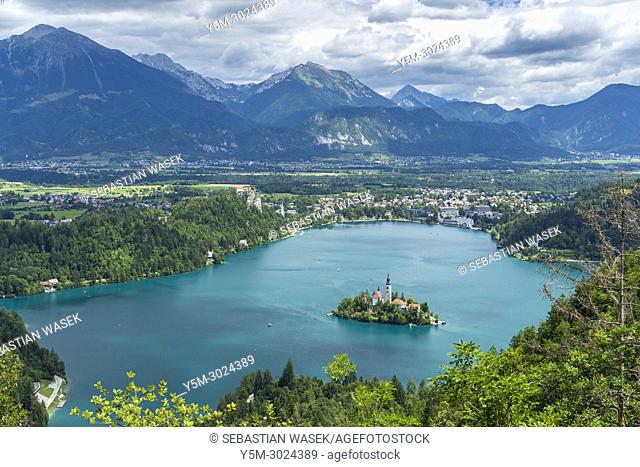 Lake Bled seen Velika Osojnica, Upper Carniola, Slovenia, Europe