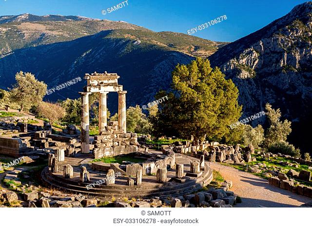 Delphi with ancient ruins in Greece