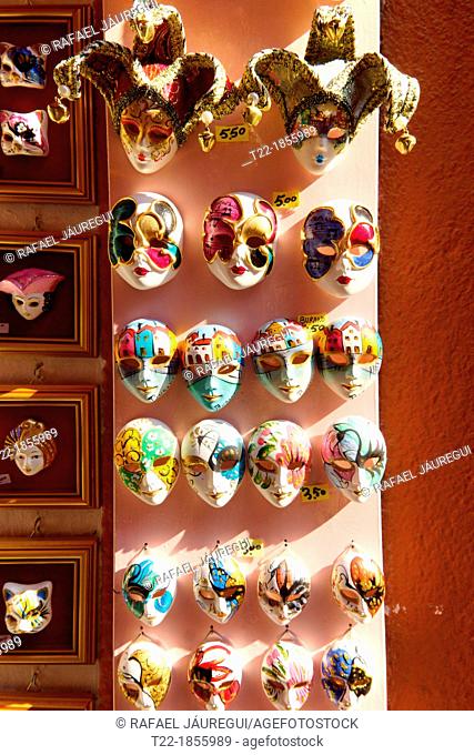Burano Italy  Venetian masks a souvenir shop on the island of Burano
