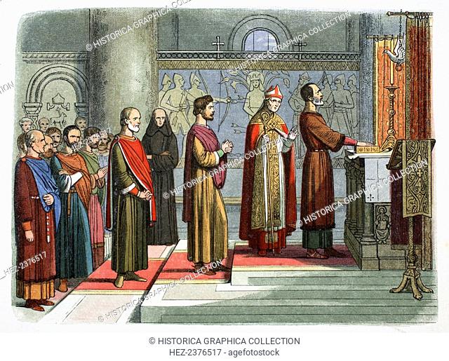 The barons swear to achieve their liberties, 1214 (1864). The barons and nobles of England at a private meeting in St Edmundsbury reviewing the Charter of Henry...