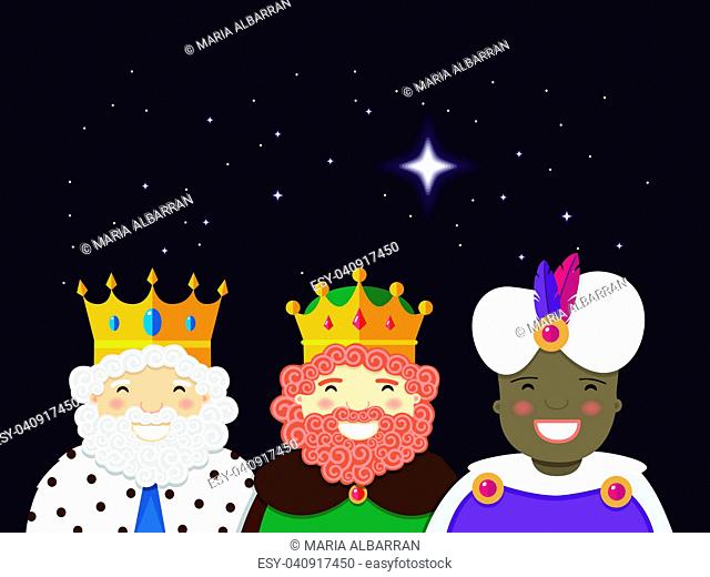 The Three Kings with christmas star. Epiphany day. Vector Illustration