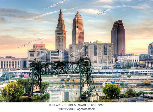 The Terminal Tower and Key Tower, lit by early morning light, dominate the skyline of Cleveland, Ohio. The Terminal Tower was the 4th tallest building in the...