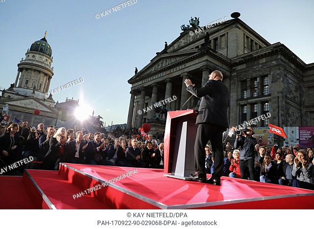 The top candidate of the German Social Democratic Party (SPD), Martin Schulz, speaks during a campaign event at the Gendarmenmarkt square in Berlin, Germany