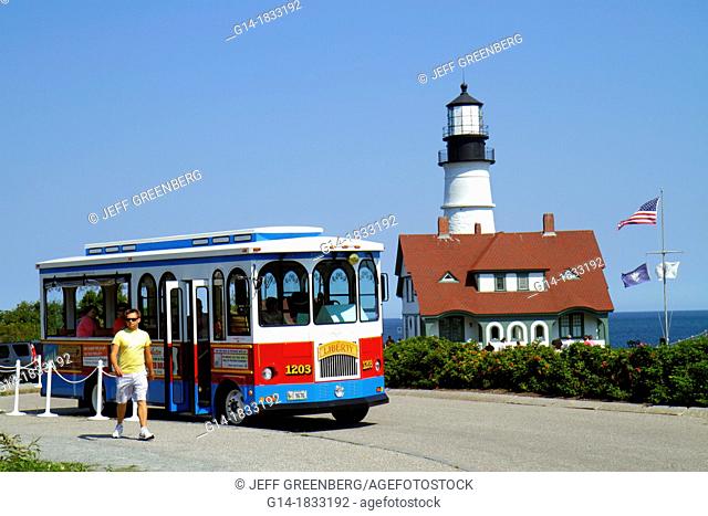 Maine, Portland, Cape Elizabeth, Portland Head Light, lighthouse, Keeper's Quarters, Fort Ft  Williams Park, trolley, Casco Bay, Atlantic Ocean