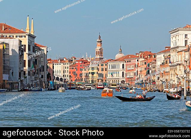 Venice, Italy - July 08, 2013: Famous Grand Canal Near Rialto Bridge in Venice, Italy