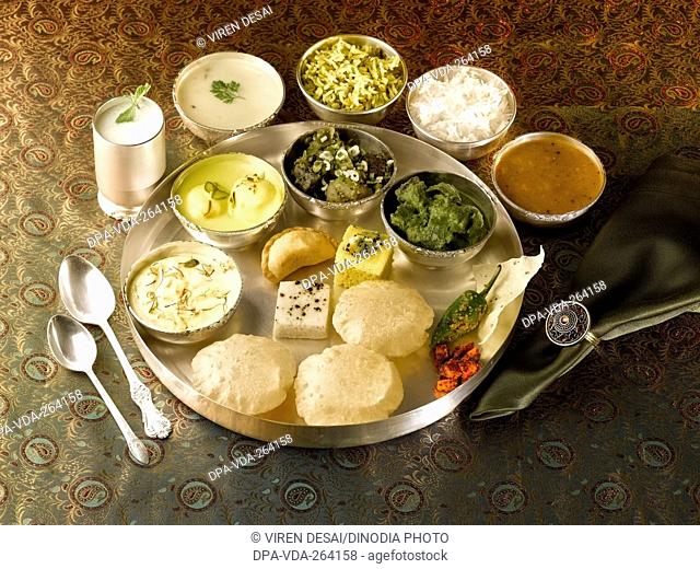 Indian lunch Gujarati thali, India, Asia