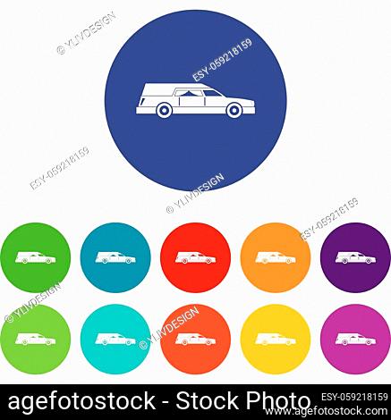 Hearse set icons in different colors isolated on white background