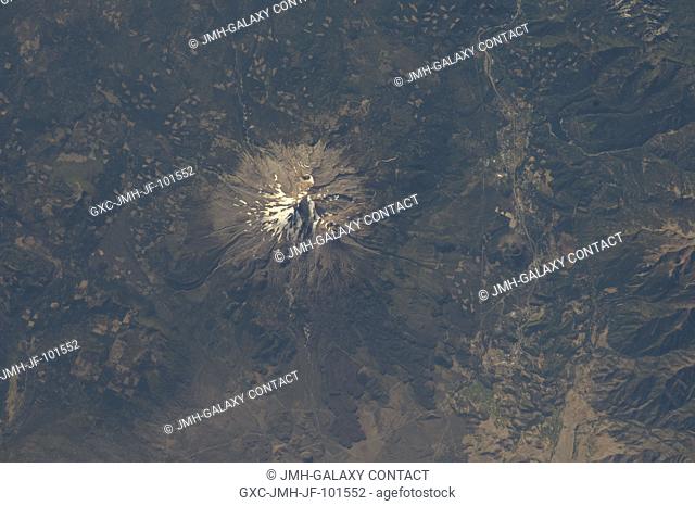 Mount Shasta, California is featured in this image photographed by an Expedition 33 crew member on the International Space Station
