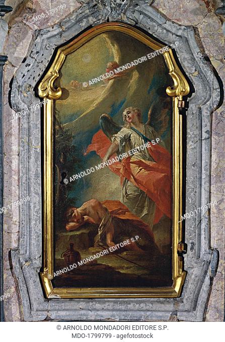 Elijah in the desert, by Biagio Bellotti, 1785, 18th Century, oil on canvas. Italy, Lombardy, Varese, Olgiate Olona, Buon Gesù, Church of Saint Joseph