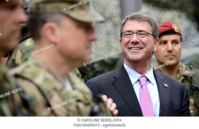 US Secretary of Defence Ashton Carter visits the I. German/Netherlands Corps in Muenster, Germany, 22 June 2015. The ministers spoke to soldiers who have been...