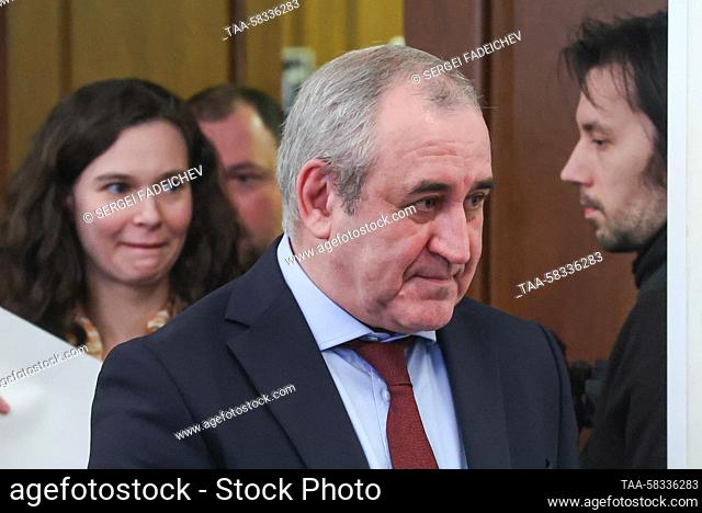RUSSIA, MOSCOW - APRIL 10, 2023: Russian State Duma Deputy Speaker Sergei Neverov attends a meeting between Russian Central Bank Governor Elvira Nabiullina and...