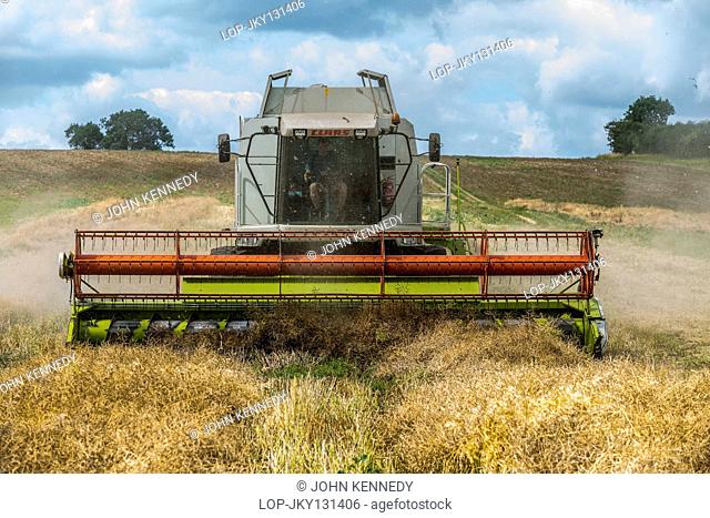 England, Leicestershire, Market Harborough. A Claas combine harvester ready for work