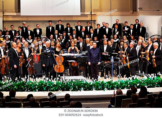 MOSCOW, RUSSIA - NOVEMBER 15: Russian National Orchestra performs at Chaikovsky Hall on November 15, 2011 in Moscow, Russia