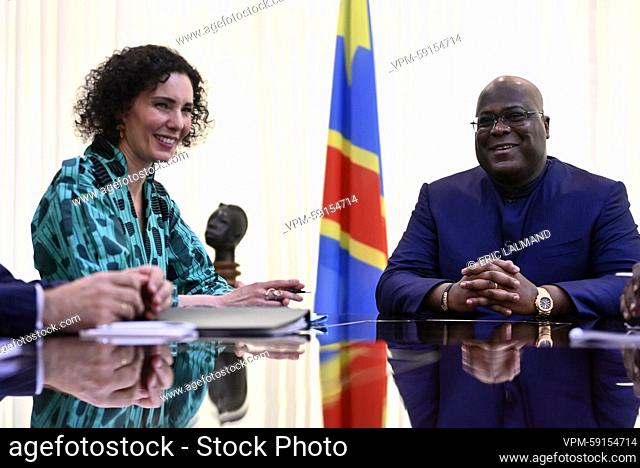 Foreign minister Hadja Lahbib and DRC Congo President Felix Tshisekedi pictured during a diplomatic meeting in Kinshasa, DR Congo