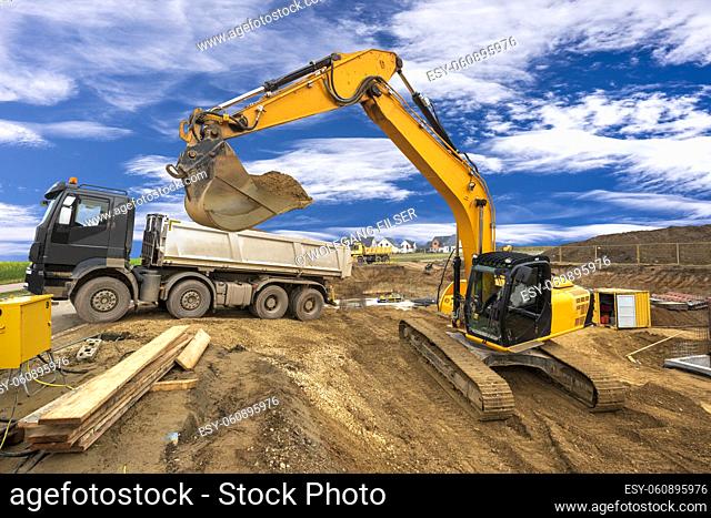 excavator working on construction site