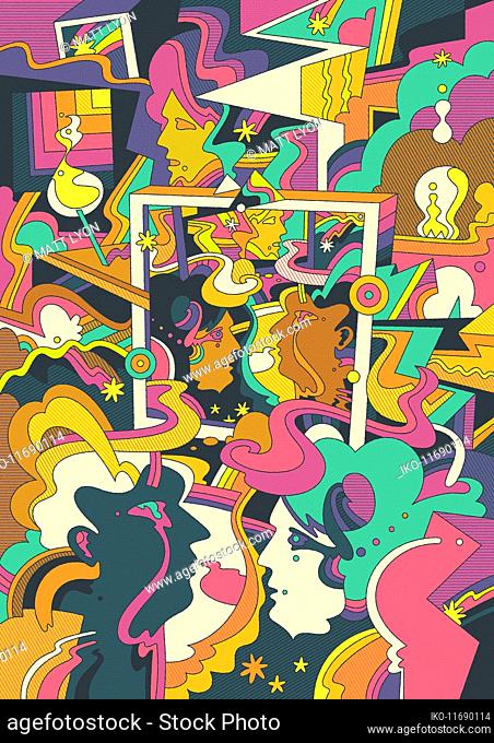 Faces in abstract psychedelic pattern