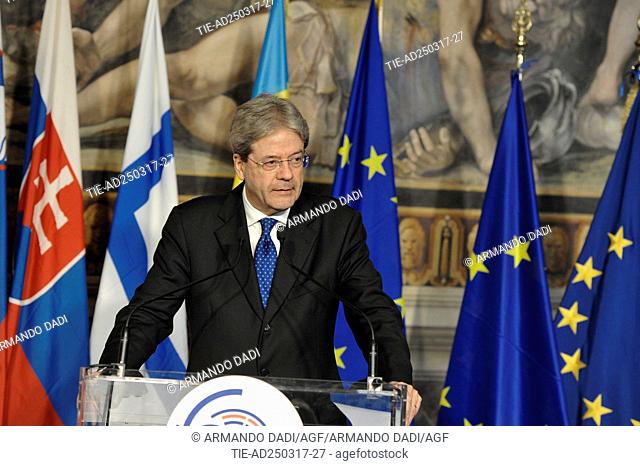Italian Prime Minister Paolo Gentiloni during the celebrations of the 60th anniversary of the Treaties of Rome. Campidoglio. Rome. Italy 25/03/2017