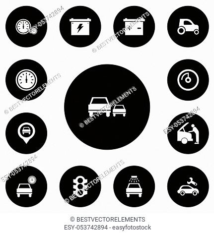 Set Of 13 Editable Transport Icons. Includes Symbols Such As Battery, Pinpoint, Automotive Fix And More