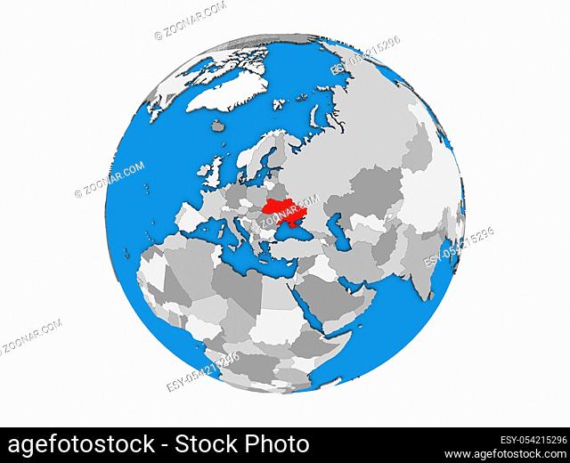 Crimea on blue political 3D globe. 3D illustration isolated on white background