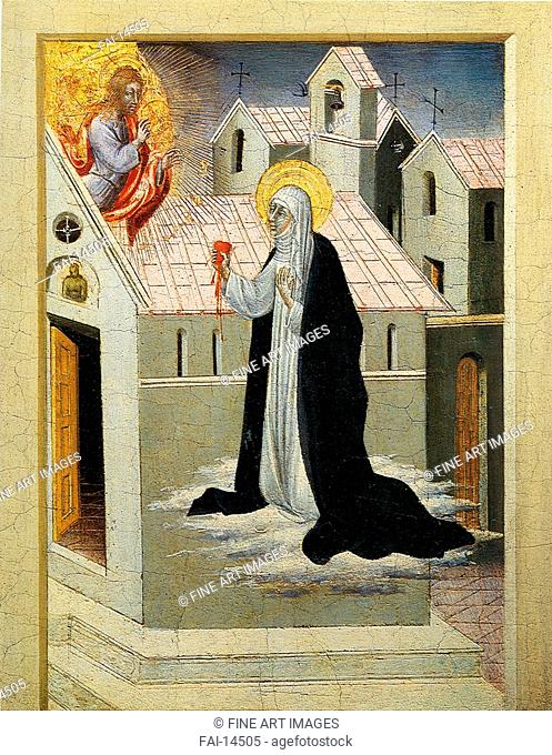 Saint Catherine of Siena Exchanging her Heart with Christ. Giovanni di Paolo (ca 1403-1482). Tempera on panel. Renaissance. 1461. Private Collection