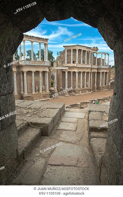Ruins of Roman theater, Merida, Badajoz province, Extremadura, Spain