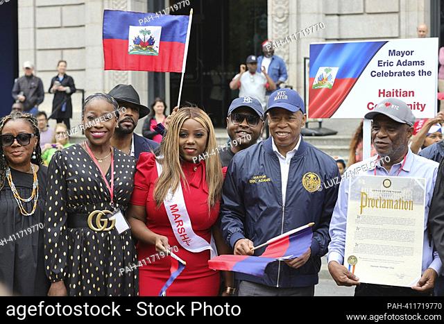 Central Park West, New York, USA, June 03, 2023 - Mayor Eric Adams Delivers Remarks, Presents Proclamation, and Marches in the Inaugural Haitian Heritage Parade...