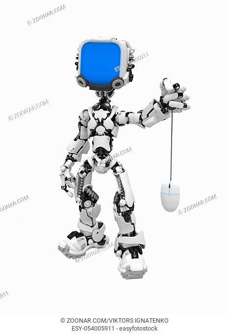 Small 3d robotic figure, over white, isolated