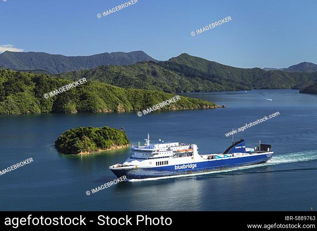 Arriving ferry from the North Island, Picton, Marlborough Sounds, South Island, New Zealand, Oceania