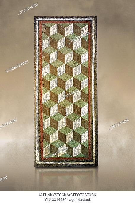 Roman geometric floor mosaic with diminutional cube designs, from a Roman villa near Casale de S. Basilio near Via Nomentana, Rome. 1st century BC