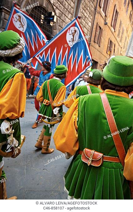Parade during 'Palio' traditional festival. Siena. Tuscany. Italy