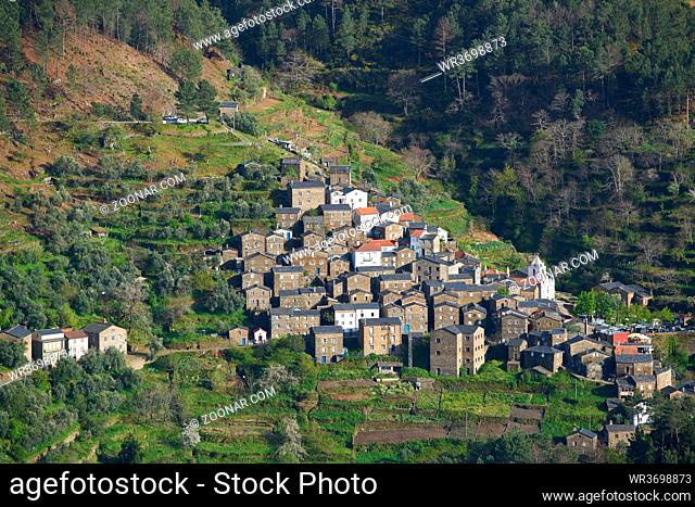Panoramic view of Piodao schist shale village in Serra da Estrela, Portugal