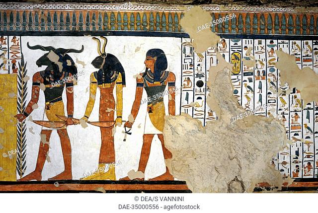 Egypt, Thebes (UNESCO World Heritage List, 1979) - Luxor - Valley of the Queens. Tomb of Nefertari. Burial chamber. Mural paintings
