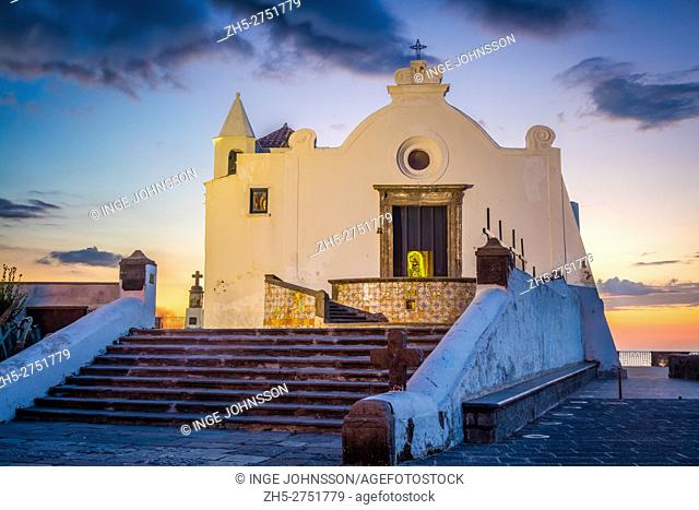 The church Chiesa del Soccorso in Forio on the island of Ischia, Italy. Forio (known also as Forio of Ischia) is a town and comune of c
