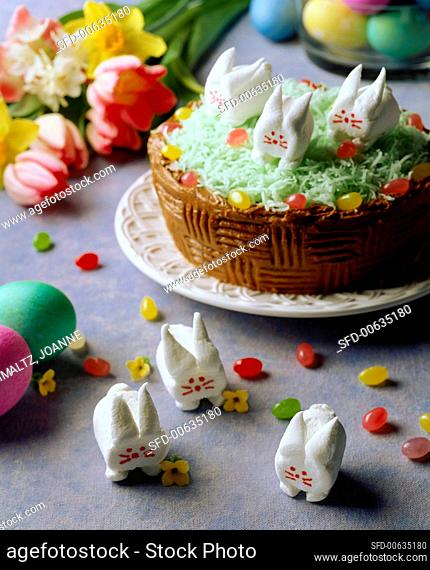 Marshmallow Bunnies; Chocolate Easter Basket Cake