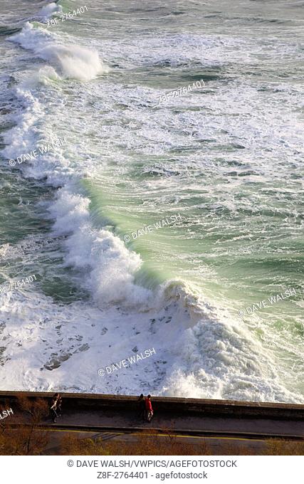 Atlantic waves lash Boulevard de Prince de Galles in the resort town of Biarritz, in the Basque region of France, March 2013