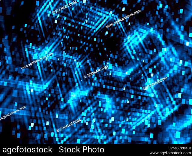 Abstract dotted cubes - computer-generated 3d illustration. Technology or sci-fi background. Fractal blur for backdrops, web design, desktop wallpaper