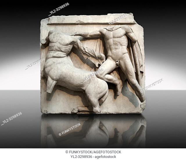 Sculpture of Lapiths and Centaurs battling from the Metope of the Parthenon on the Acropolis of Athens No III. Also known as the Elgin marbles