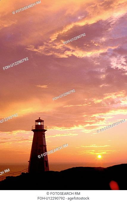lighthouse, sunrise, sunset, Newfoundland, NF, Canada, Lighthouse at Cape Spear National Historic Site, Easternmost Point of North America at sunrise on the...