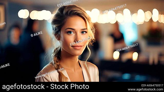 Portrait of a beautiful young woman in a cafe