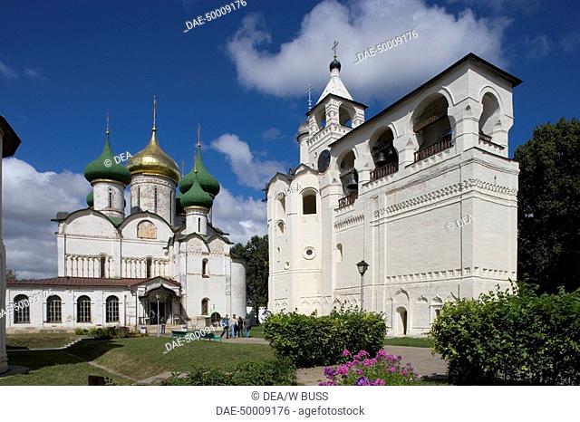 Russia - Suzdal (UNESCO World Heritage List, 1992). Monastery of our Saviour and St. Euthimius, the Transfiguration Cathedral and the bell gable (16th-17th...