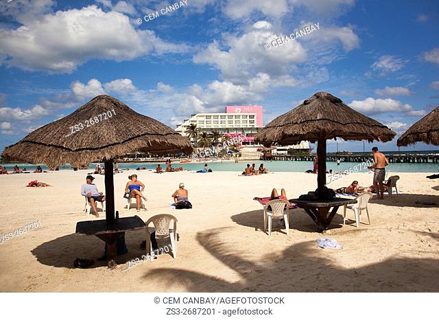 People sunbathing at the beach, Isla Mujeres, Cancun, Quintana Roo, Yucatan Province, Mexico, North America